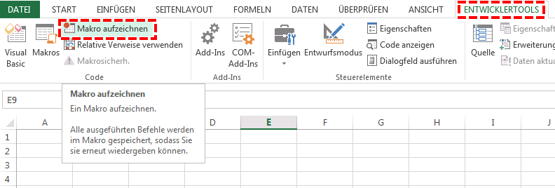 Excel Menüleiste Entwicklertools