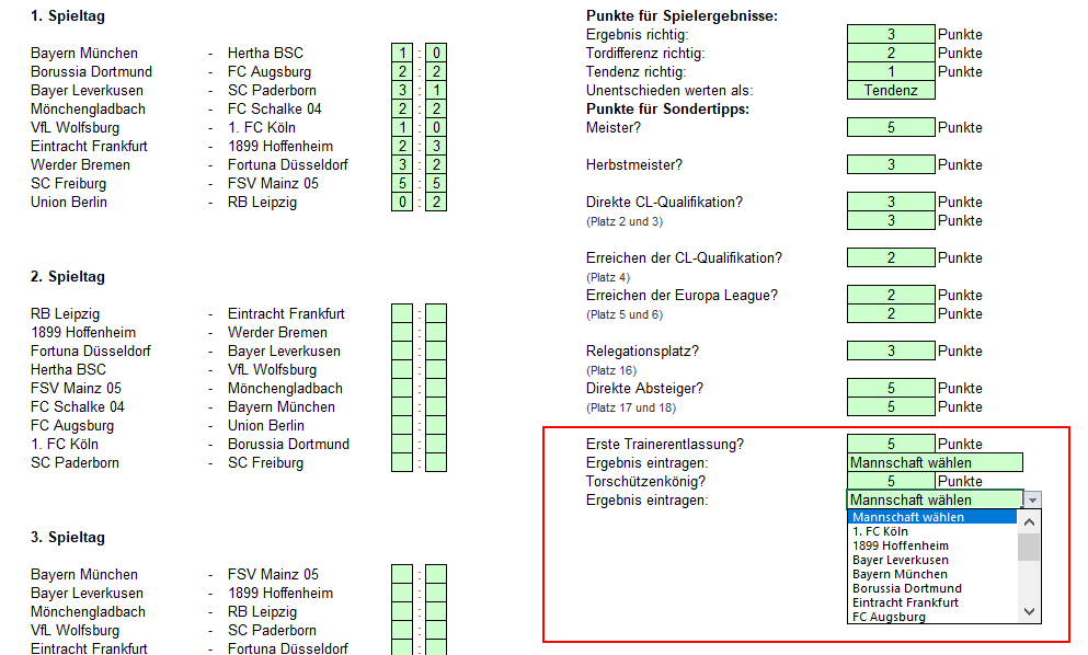 Excel Bundesliga Tippspiel 2019 2020