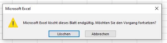 Sicherheitsabfrage: Tabellenblatt löschen