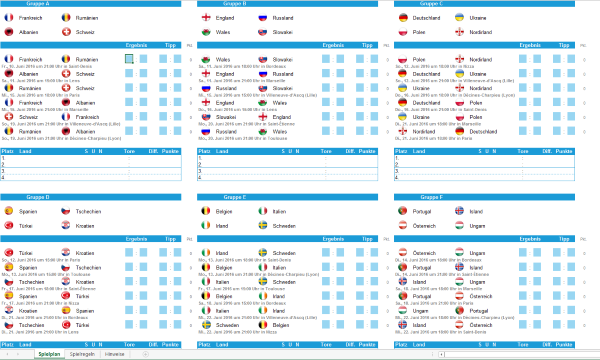 Excel Em Tippspiel Fur Die Euro 2016 In Frankreich