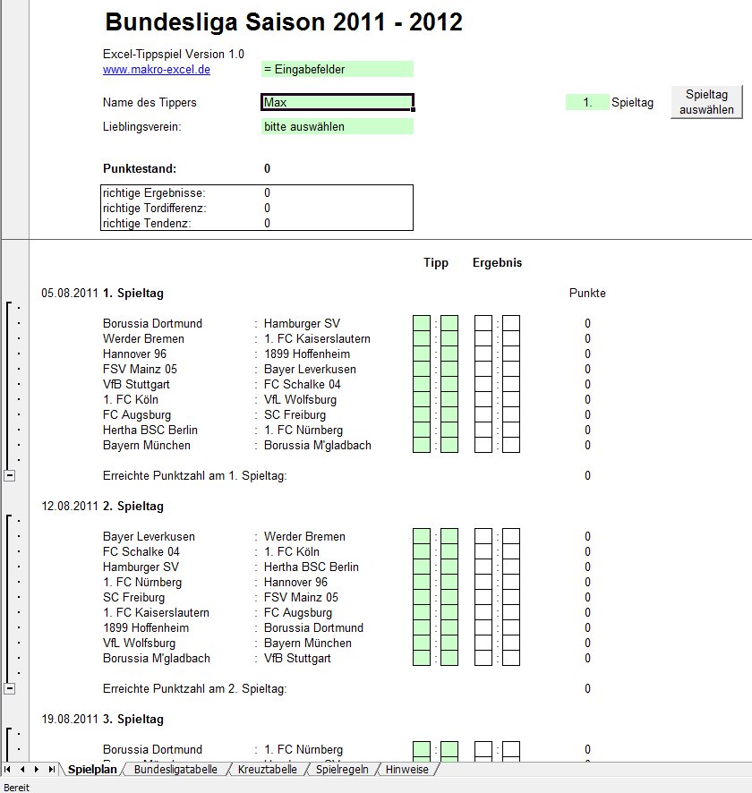 Excel Bundesligatippspiel