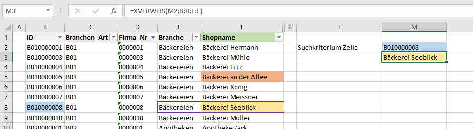 XVERWEIS Suchkriterium in Spalte suchen